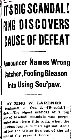 Lardner-WS-scandal-column-headline-1919-10-03-ChiTrib